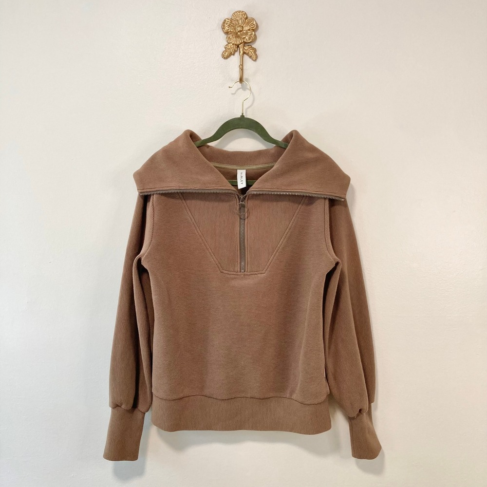Varley Vine Half Zip Pullover Small Coffee Bean Ottoman Rib Sweater Athleisure